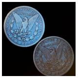 (2) Circulated Silver Morgan Dollars (actual coins pictured)