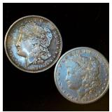 (2) Circulated Silver Morgan Dollars (actual coins pictured)