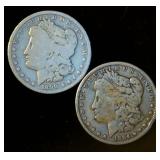 (2) Circulated Silver Morgan Dollars (actual coins pictured)