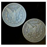 (2) Circulated Silver Morgan Dollars (actual coins pictured)