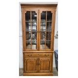 Oak China Cabinet with Glass Doors and Shelves, 81in x 36in x 17in