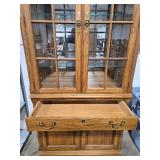 Oak China Cabinet with Glass Doors and Shelves, 81in x 36in x 17in