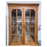 Oak China Cabinet with Glass Doors and Shelves, 81in x 36in x 17in