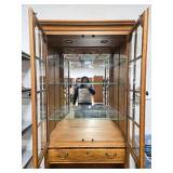 Oak China Cabinet with Glass Doors and Shelves, 81in x 36in x 17in