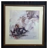Lenore Beran Signed Collector Print "Flutist Dream" 144/1000 Framed 29.5x29"