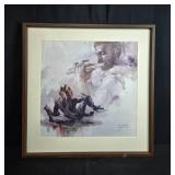 Lenore Beran Signed Collector Print "Flutist Dream" 144/1000 Framed 29.5x29"