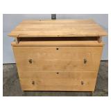 Wooden Two Drawer Filing Cabinet with Raised Top Shelf, 38 in Wide - no key