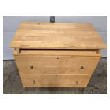Wooden Two Drawer Filing Cabinet with Raised Top Shelf, 38 in Wide - no key