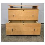 Wooden Two Drawer Filing Cabinet with Raised Top Shelf, 38 in Wide - no key