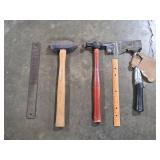 Lot of Hand Tools Including Hammers, Pruners, File, and Measuring Tools