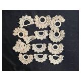 Collection of Crystal Candle Holders, Taper Candles, and Vintage Crochet Napkin Rings