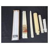 Collection of Crystal Candle Holders, Taper Candles, and Vintage Crochet Napkin Rings