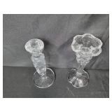 Collection of Crystal Candle Holders, Taper Candles, and Vintage Crochet Napkin Rings