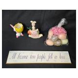 Easter Decor Lot with Bunny Figurines, Decorative Eggs, and MDF Plaque