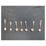 Collection of Sterling Silver Salt Spoons and Cambridge Crystal Salt Cellars - some with lids