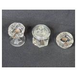 Collection of Sterling Silver Salt Spoons and Cambridge Crystal Salt Cellars - some with lids