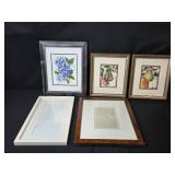 Collection of 5 Framed Botanical and Nature Prints - Inc Pottery Barn & Retrospect