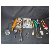 Collection of Kitchen Baking and Cooking Utensils with Tray and Accessories