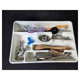 Collection of Kitchen Baking and Cooking Utensils with Tray and Accessories