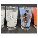Set of Vintage Drinking Glasses with Leaf and Hummingbird Designs