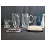 Collection of Glassware and Decorative Vases with Butter Dishes
