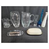 Collection of Glassware and Decorative Vases with Butter Dishes