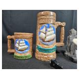 Mixed Decor Lot with Mariners Inn Mugs, Stone Bookends, and Desk Lamp