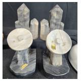 Mixed Decor Lot with Mariners Inn Mugs, Stone Bookends, and Desk Lamp