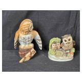 Wildlife Collector Lot: Owl Figurines, Decorative Plates, and Glass Mugs