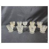Collection of Vintage Pressed Glassware Goblets, Tumblers, and Green Serving Tray