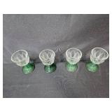 Collection of Vintage Pressed Glassware Goblets, Tumblers, and Green Serving Tray