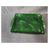 Collection of Vintage Pressed Glassware Goblets, Tumblers, and Green Serving Tray