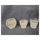 Collection of Vintage Pressed Glassware Goblets, Tumblers, and Green Serving Tray
