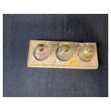 Collection of Vintage Perfume Bottles, Talc Tins, and Pilgrim Art Hand Decorated Tole Tray