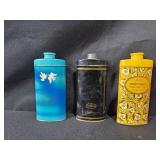 Collection of Vintage Perfume Bottles, Talc Tins, and Pilgrim Art Hand Decorated Tole Tray
