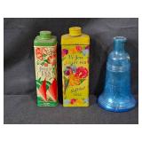 Collection of Vintage Perfume Bottles, Talc Tins, and Pilgrim Art Hand Decorated Tole Tray