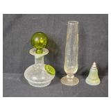 Collection of Vintage Perfume Bottles, Talc Tins, and Pilgrim Art Hand Decorated Tole Tray