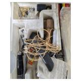 Plastic Storage Drawer Tower Filled with Assorted Tools and Hardware