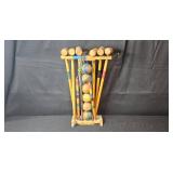 Vintage Wooden Croquet Set with Stand and Balls