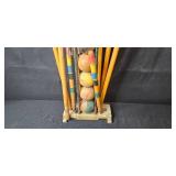 Vintage Wooden Croquet Set with Stand and Balls