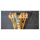 Vintage Wooden Croquet Set with Stand and Balls