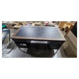 Metal Office Desk with Wood Grain Top and 5 Drawers, 60 Inch Width