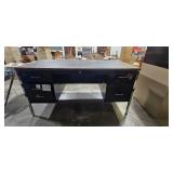 Metal Office Desk with Wood Grain Top and 5 Drawers, 60 Inch Width