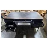 Metal Office Desk with Wood Grain Top and 5 Drawers, 60 Inch Width