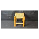 Wooden Woven Stool and Metal Folding Side Table Set