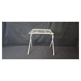 Wooden Woven Stool and Metal Folding Side Table Set