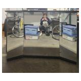 MCM Furnlite 3-Panel Lighted Vanity Mirror with Black Wood Cabinet, 59x41x16 in