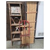 Vintage Sears Toboggan, Wooden Sled, and Step Ladder Set