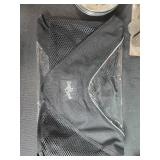 Mixed Household Lot with Metal Flower Cart, Plastic Plates, Drop Cloth, Bulb, and Storage Items