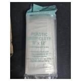 Mixed Household Lot with Metal Flower Cart, Plastic Plates, Drop Cloth, Bulb, and Storage Items